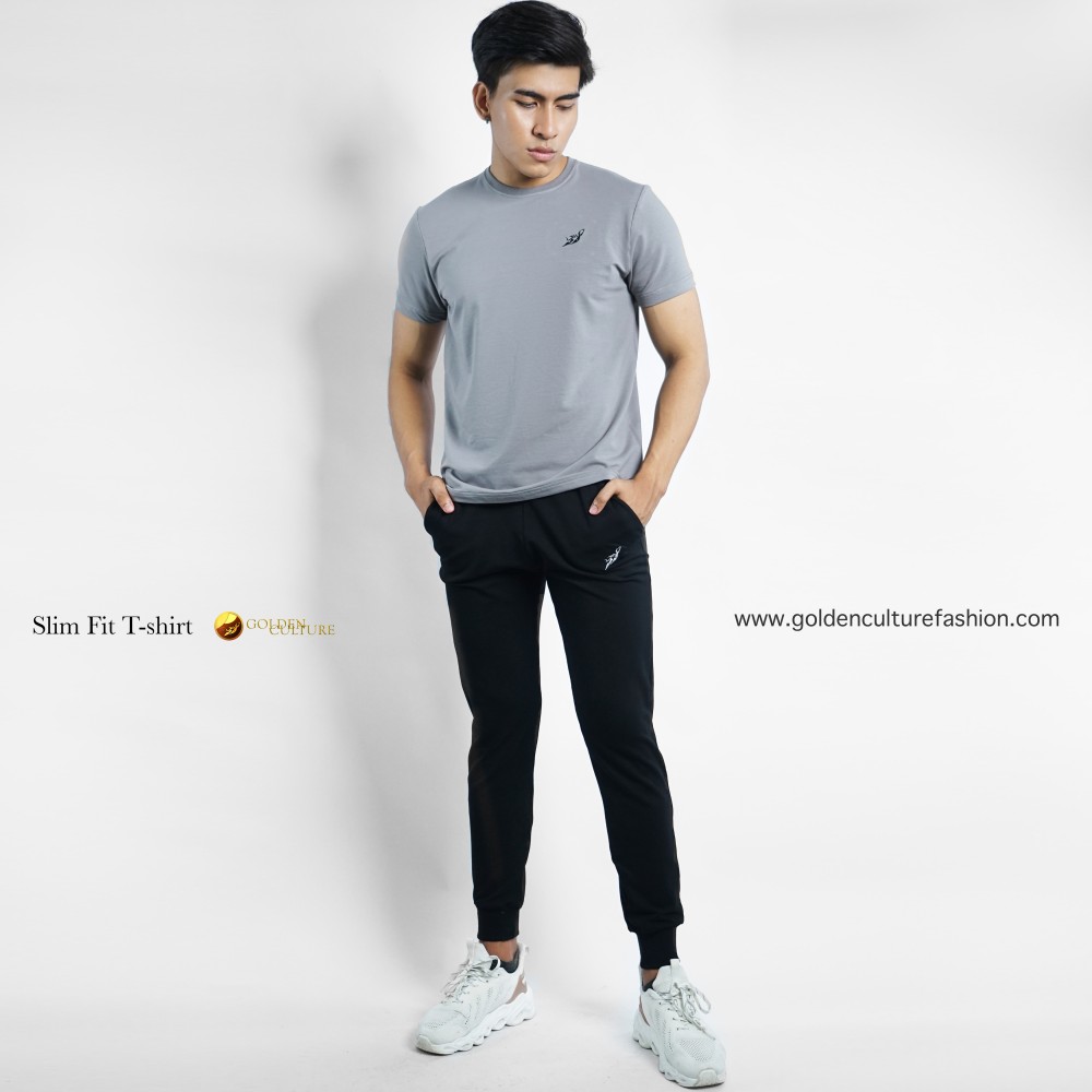 Golden Culture  Premium Loop-Cotton Slim Fit T-shirt (Gray)